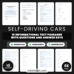 Self-Driving Cars Reading Comprehension Passages Technology Worksheets 3rd 7th cover