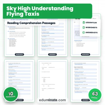 Flying Taxis Reading Comprehension Passages And Questions Worksheets Packet — resource cover