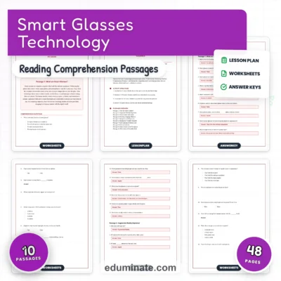 Smart Glasses Reading Comprehension Passages and Technology Worksheets Set — resource cover
