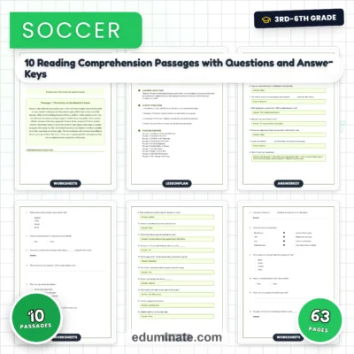 Soccer Reading Comprehension Passages and Sports Activities Worksheets Set — resource cover
