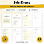 Solar Energy Reading Comprehension Passages Science Worksheets 6th 8th Grade cover