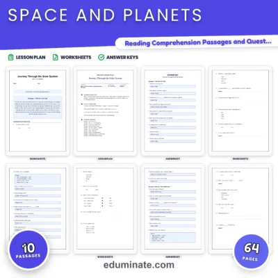 Space and Planets Reading Comprehension Passages and Solar System Worksheets — resource cover