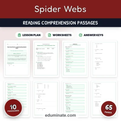 Spider Webs Reading Comprehension Passages Science Worksheets 2nd 6th Grade — resource cover