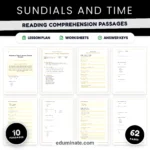 Sundials and Time Reading Comprehension Passages Worksheets 2nd to 6th Grade cover