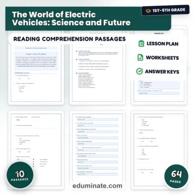 Electric Vehicles Reading Comprehension Passages 1-5 and Questions Worksheets — resource cover