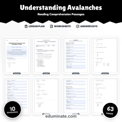 Avalanche Formation Reading Comprehension Passages Worksheets Grades 3-8 Packet — resource cover