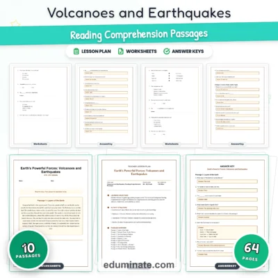 Volcanoes and Earthquakes Reading Comprehension Passages and Science Sheets — resource cover