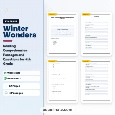 Fourth Grade Winter Reading Comprehension Passages Elementary Literacy Unit — resource cover