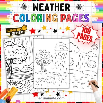 Types of Weather Coloring Pages 100 Rain Sunshine Clouds and Seasons Art Sheets — resource cover
