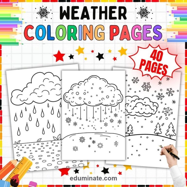Weather Coloring Pages Bundle | Rain, Storms, Clouds and Four Seasons cover 3